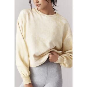 Anthropologie Daily Practice Oh So Good Yellow Graphic Acid Cropped Sweatshirt